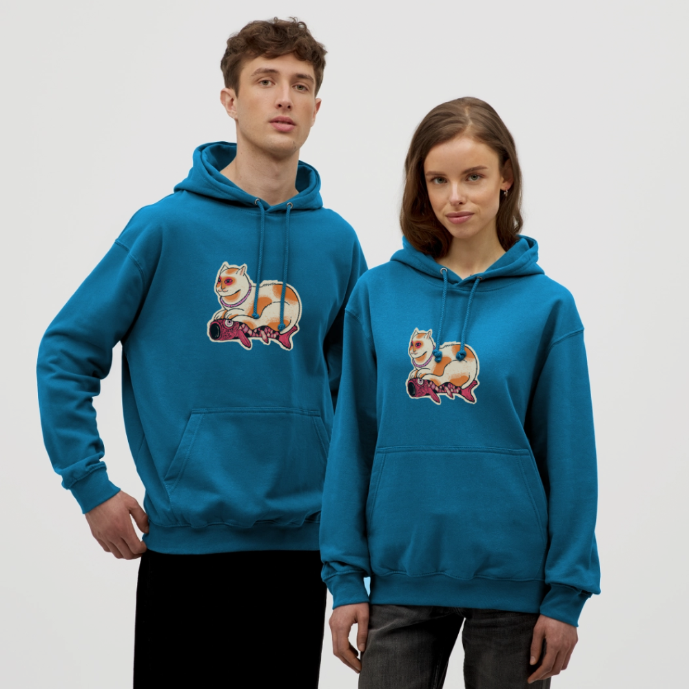 Unisex Hoodie - “Katze & Koinobori” - Tiefseeblau