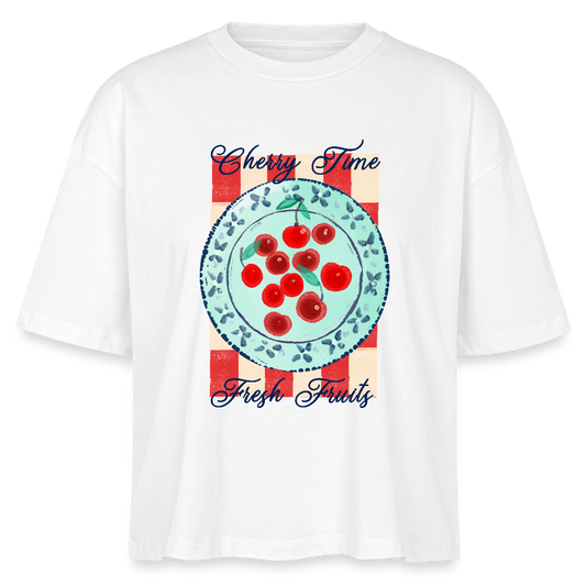 Stanley/Stella Frauen Boxy Bio-T-Shirt - “Kirschenzeit” - Weiß