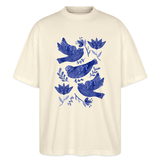 Stanley/Stella Oversized Unisex Bio T-Shirt - “Fayence Vögel” - Weißgrau