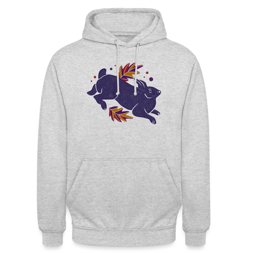 Unisex Hoodie "Hase im Laub" - Hellgrau meliert