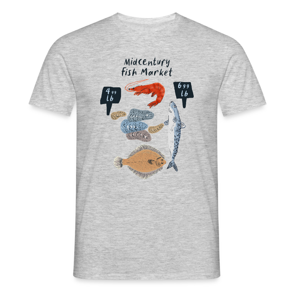 Männer T-Shirt - “Midcentury Fish Market” - Grau meliert