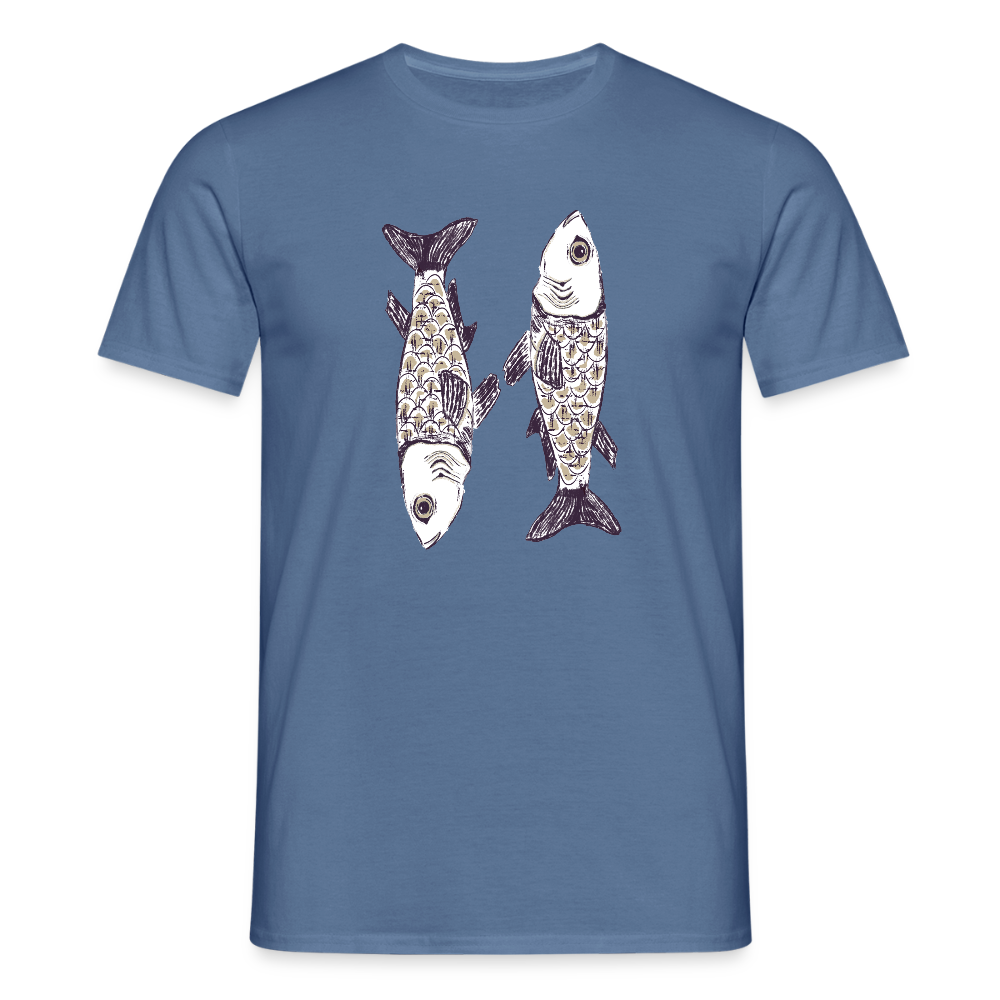 Männer T-Shirt - “Zwei Sardinen” - Taubenblau 