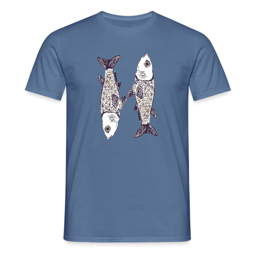 Männer T-Shirt - “Zwei Sardinen” - Taubenblau 