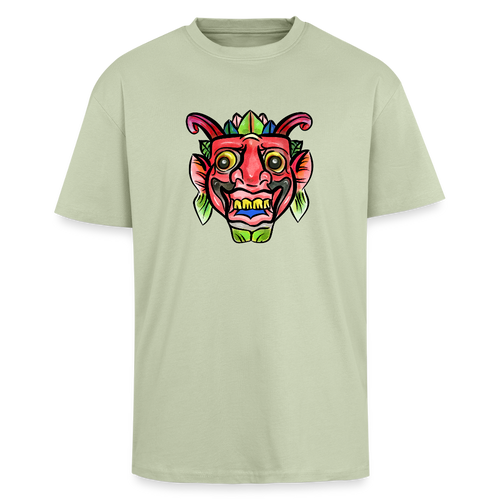 Heavy Oversize T-Shirt - "Bunte Maske" - Leichtes Salbeigrün 