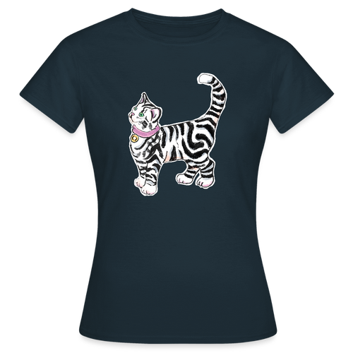 Frauen T-Shirt - “Getigerte Katze” - Navy