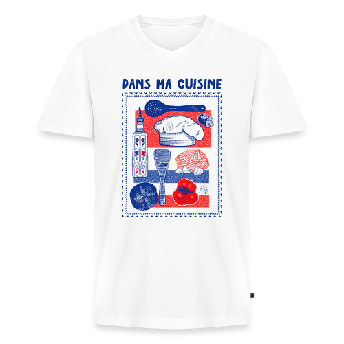Männer Bio-T-Shirt mit V-Ausschnitt - “Ma Cuisine” - Weiß