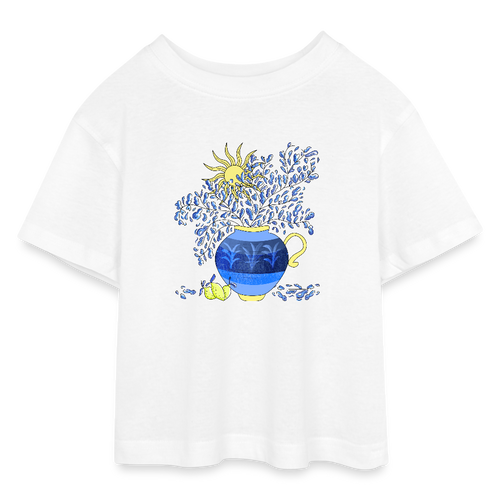 Teen Cropped Jersey T-Shirt "Vase mit Zitronen" - Weiß