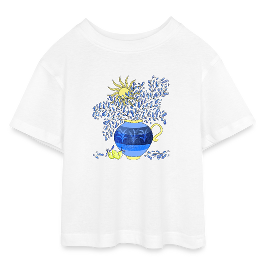 Teen Cropped Jersey T-Shirt "Vase mit Zitronen" - Weiß
