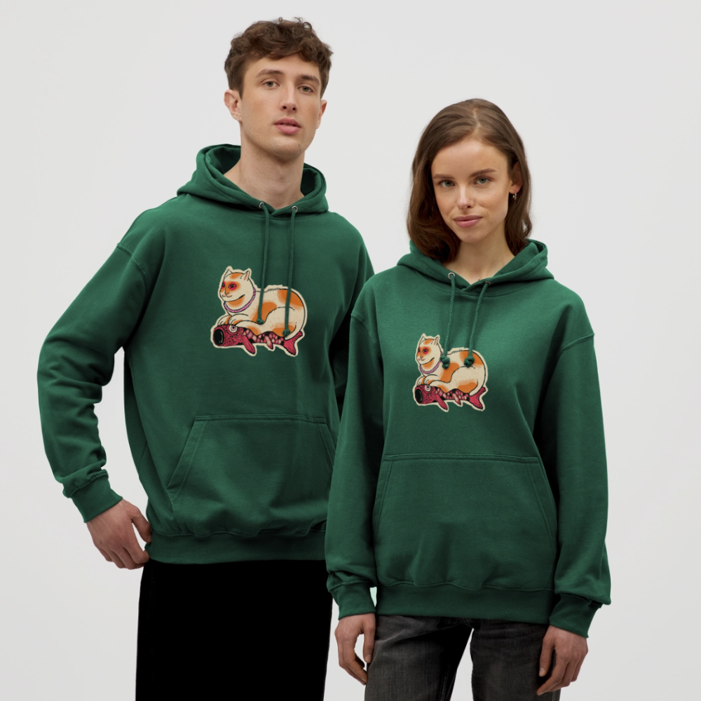 Unisex Hoodie - “Katze & Koinobori” - Flaschengrün