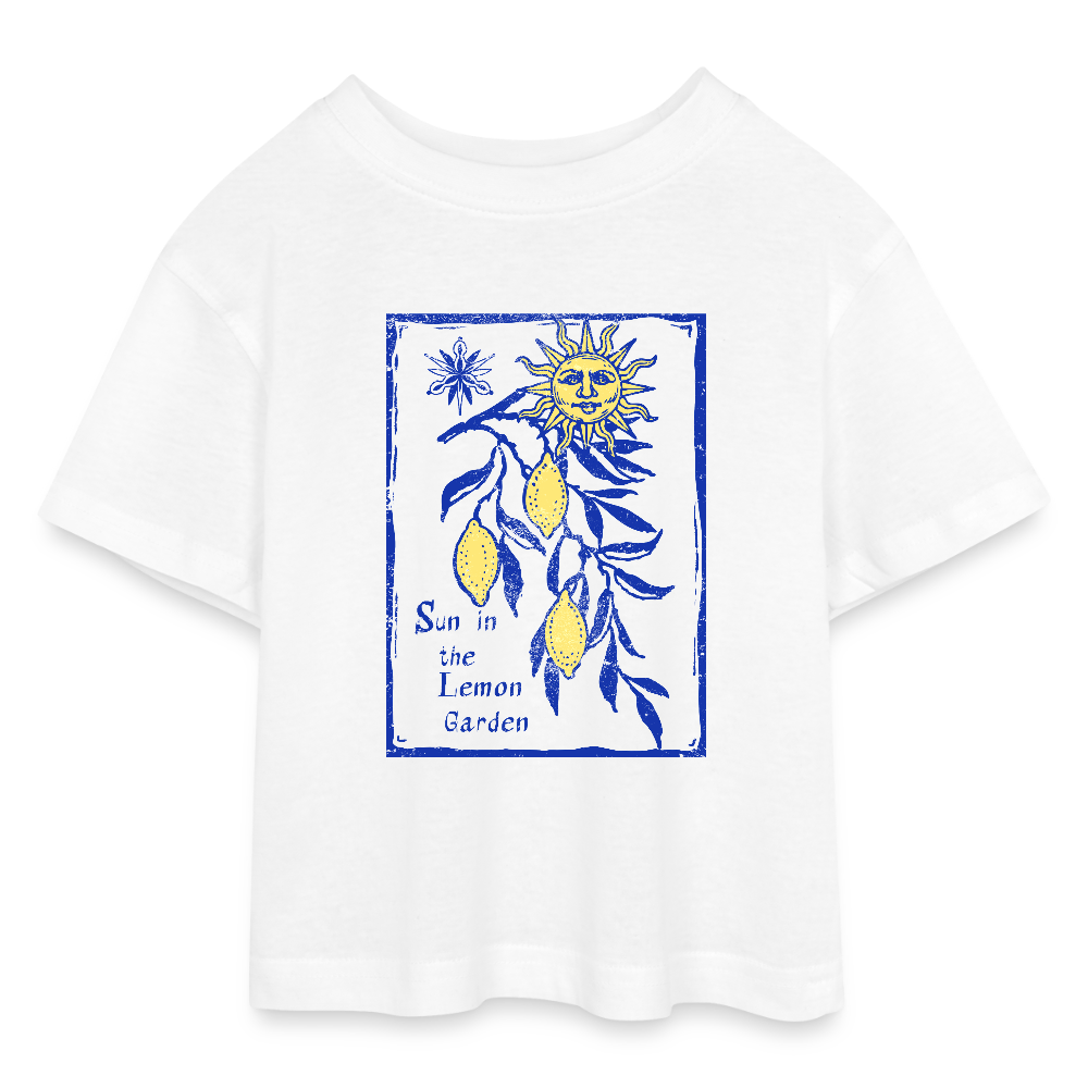 Teen Cropped Jersey T-Shirt - “Lemon Garden” - Weiß