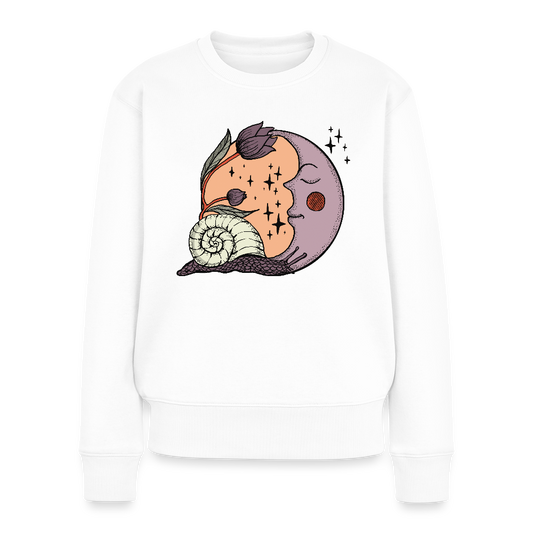 Frauen Premium Pullover - “Cottagecore_Schnecke und Mond” - Weiß