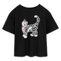 Teen Cropped Jersey T-Shirt - “Getigerte Katze” - Schwarz