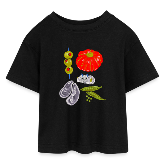 Teen Cropped Jersey T-Shirt - “Bon Appétit” - Schwarz