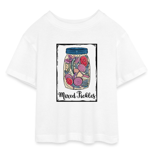 Teen Cropped Jersey T-Shirt - “Mixed Pickles” - Weiß