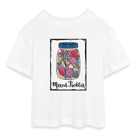 Teen Cropped Jersey T-Shirt - “Mixed Pickles” - Weiß
