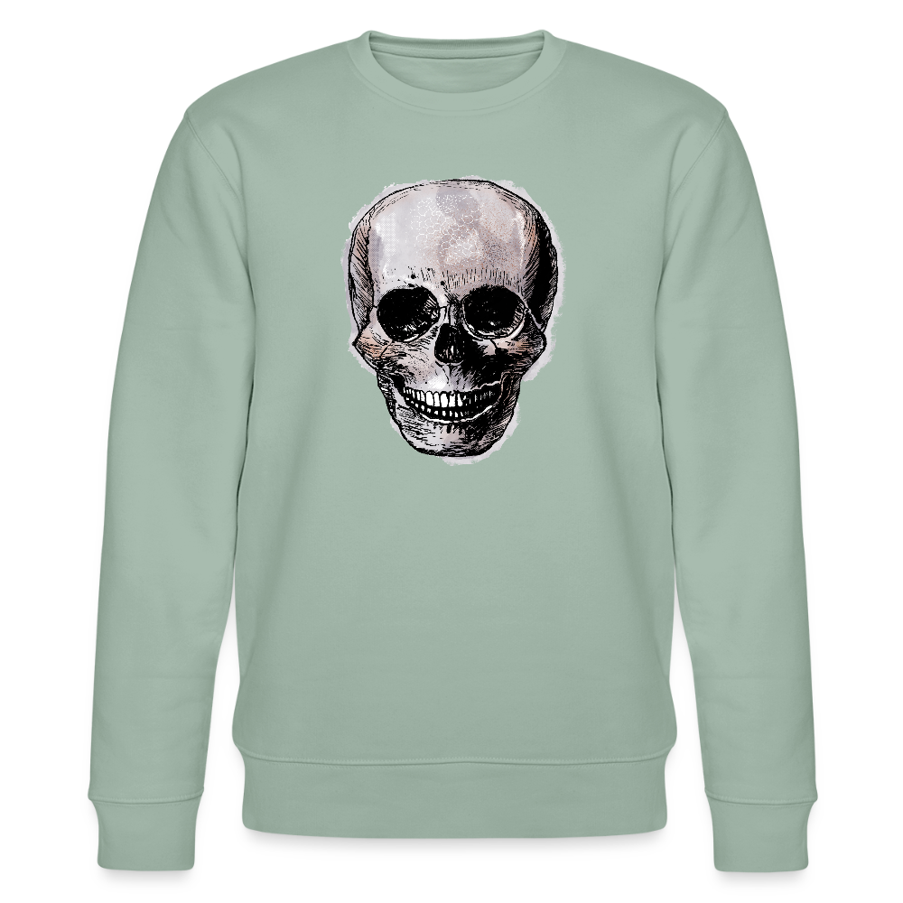 Männer Bio-Sweatshirt - "Totenkopf in Tinte" - Helles Graugrün