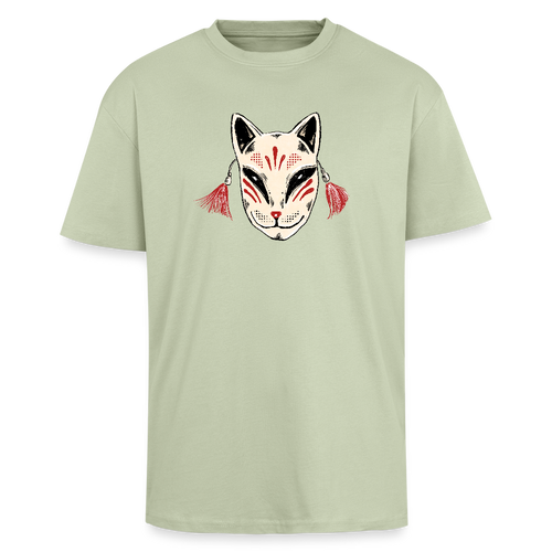 Heavy Oversize T-Shirt - “Japanische Maske” - Leichtes Salbeigrün 