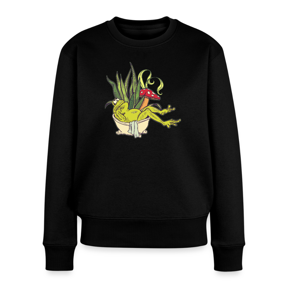 Frauen Premium Pullover - “Cottagecore_Frosch in der Wanne” - Schwarz