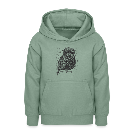 Teenager Hoodie - "Graue Eule" - Graugrün