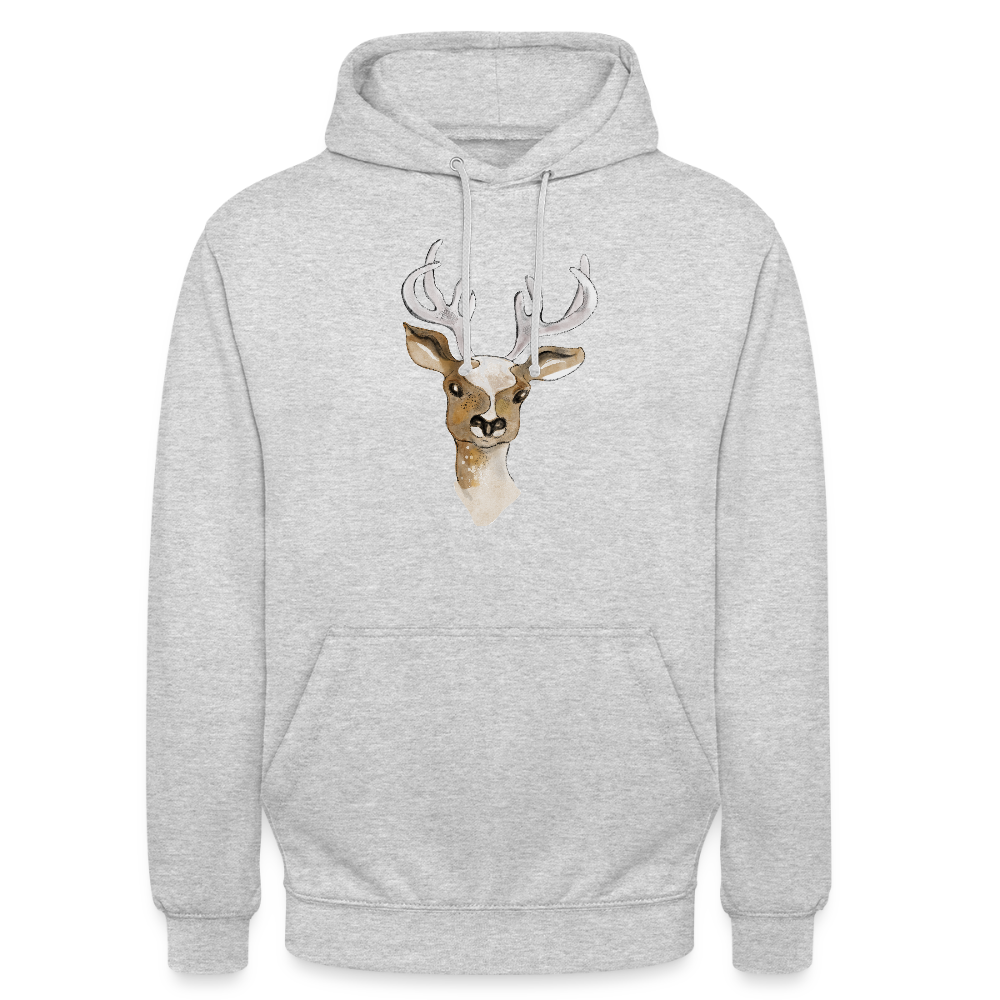 Unisex Hoodie "Hirsch in Aquarell" - Hellgrau meliert