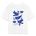 Teen Cropped Jersey T-Shirt - “Fayence Vögel” - Weiß