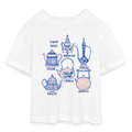 Teen Cropped Jersey T-Shirt - “So Many Teapots” - Weiß