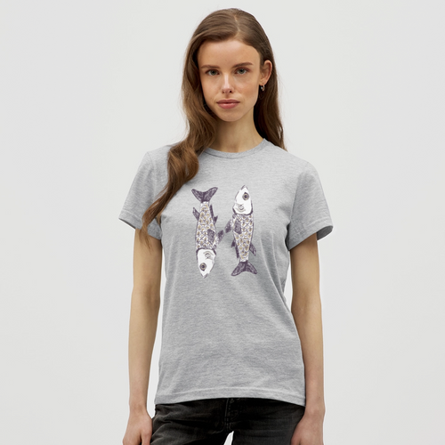 Frauen T-Shirt - “Zwei Sardinen” - Grau meliert