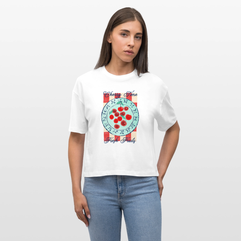 Stanley/Stella Frauen Boxy Bio-T-Shirt - “Kirschenzeit” - Weiß