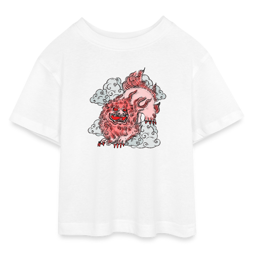 Teen Cropped Jersey T-Shirt - “Fu Dog” - Weiß