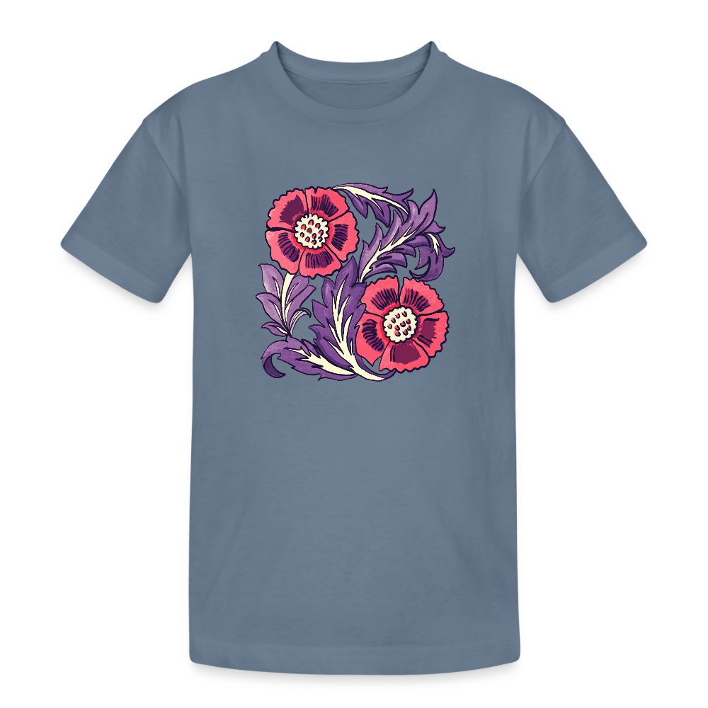 Kinder Heavy Cotton T-Shirt - “Vintage Poppy“ - Blaugrau