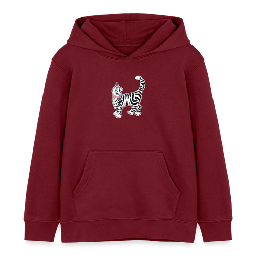 Stanley/Stella Kinder Bio-Hoodie - “Getigerte Katze” - Burgunderrot