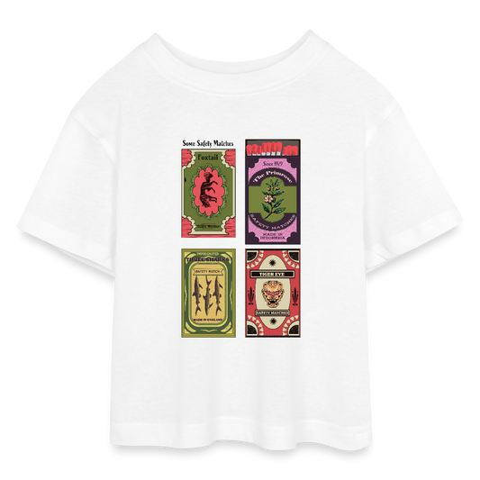 Teen Cropped Jersey T-Shirt - "Safety Matches" - Weiß
