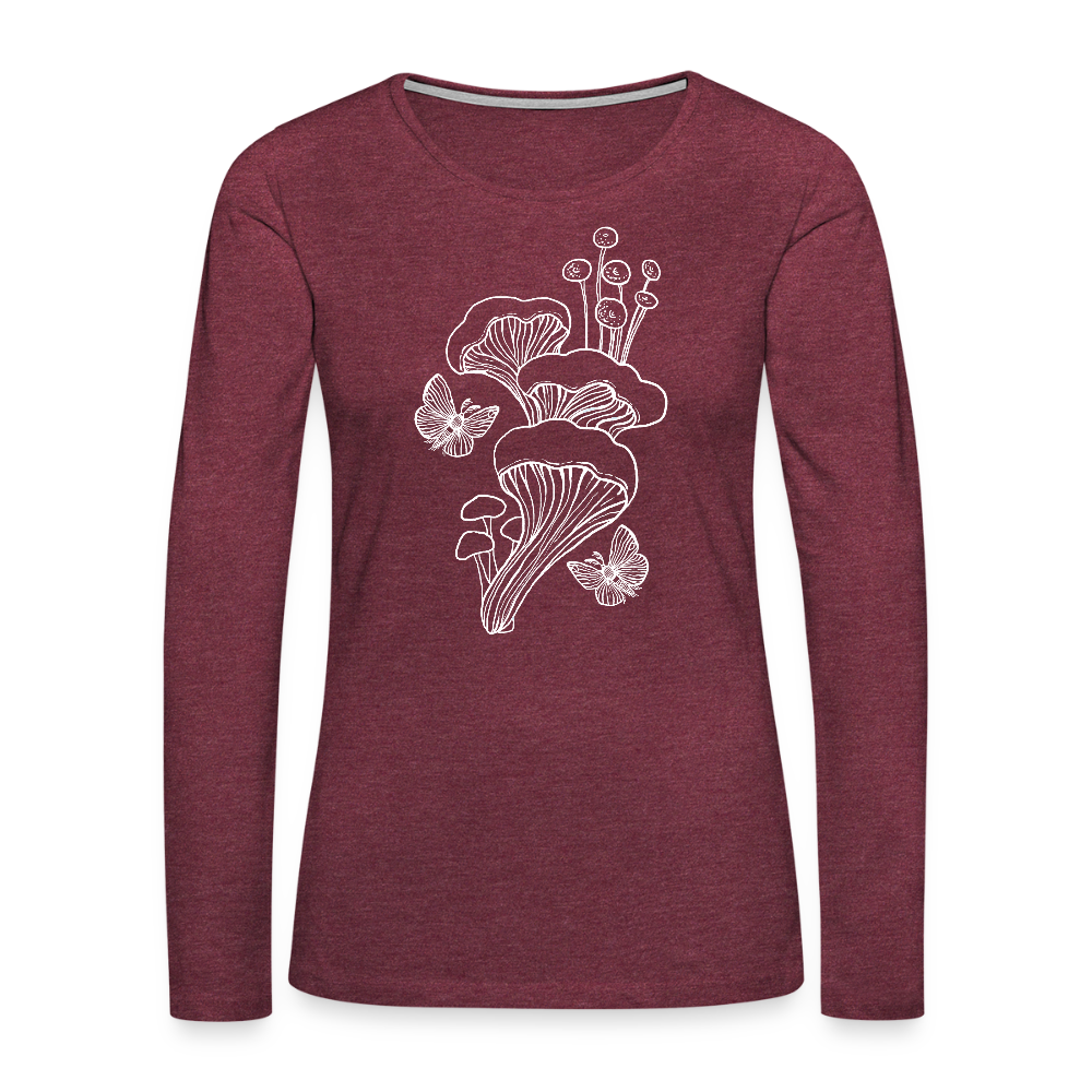 Frauen Premium Langarmshirt - “Goblincore_Tanz der Motten” - Bordeauxrot meliert
