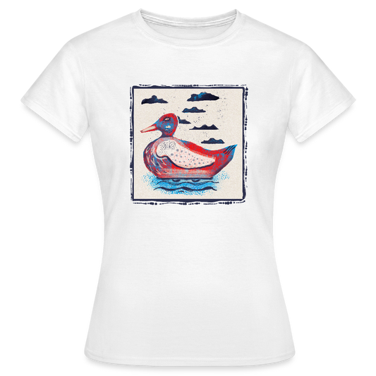 Frauen T-Shirt - “Blaurote Ente” - Weiß