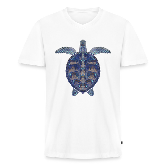 Männer Bio-T-Shirt mit V-Ausschnitt - "Meeresschildkröte" - Weiß
