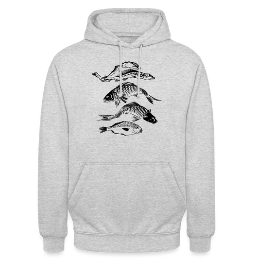 Unisex Hoodie - “Fischsilhouetten” - Hellgrau meliert