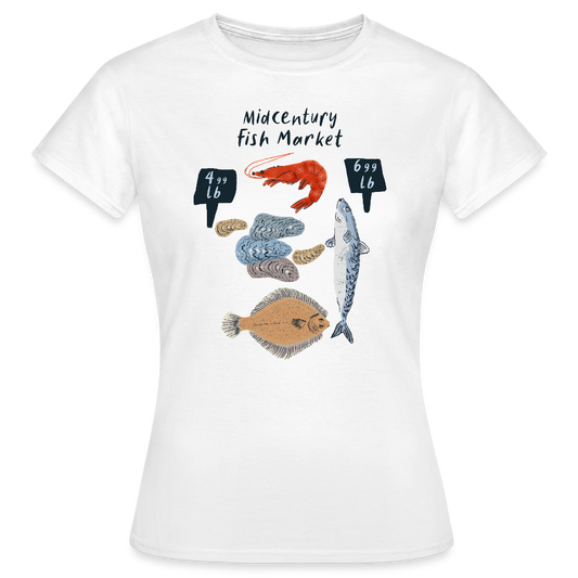 Frauen T-Shirt - “Midcentury Fish Market” - Weiß