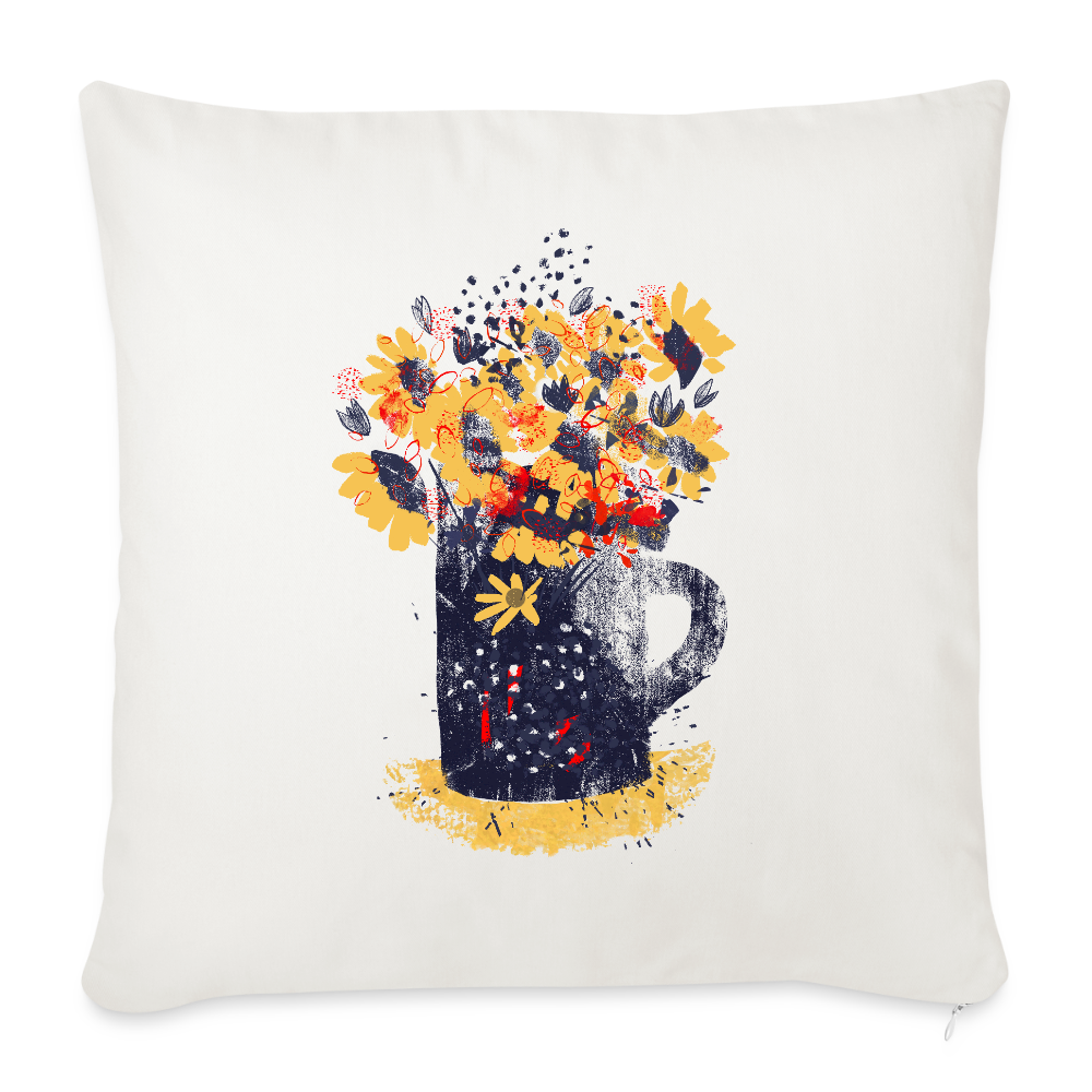 Sofakissen mit Füllung 44 x 44 cm - “Wildblumen” - Naturweiß 