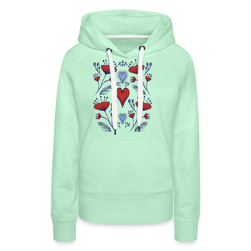 Frauen Premium Hoodie - "Folklore Mohn" - helles Mintgrün