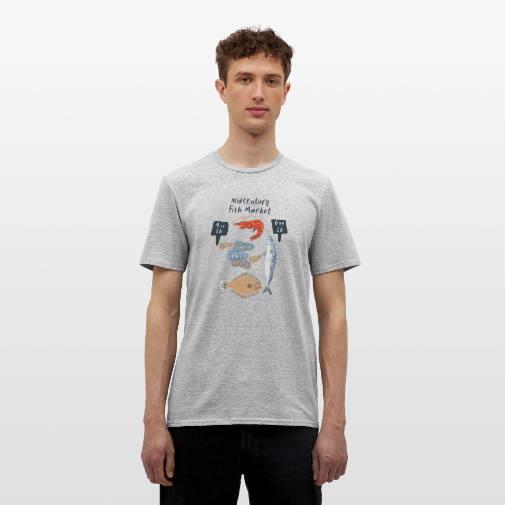 Männer T-Shirt - “Midcentury Fish Market” - Grau meliert