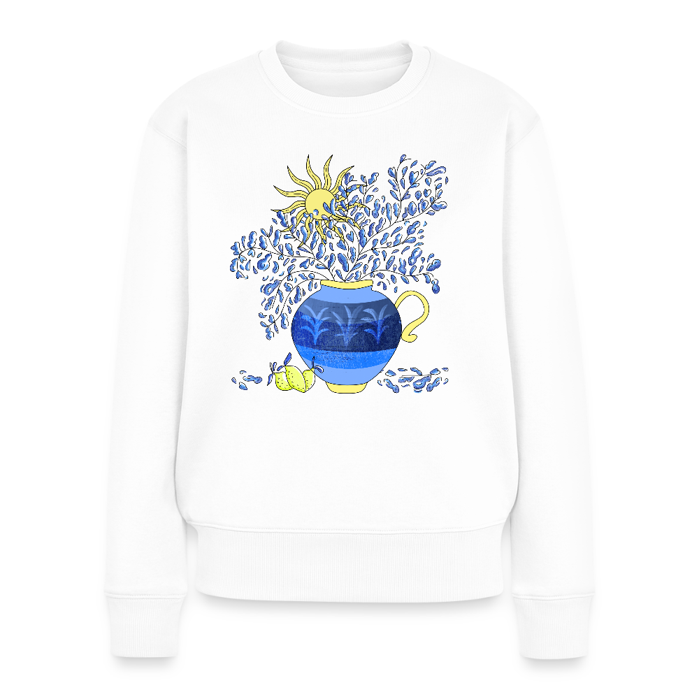 Frauen Premium Pullover - "Vase mit Zitronen" - Weiß