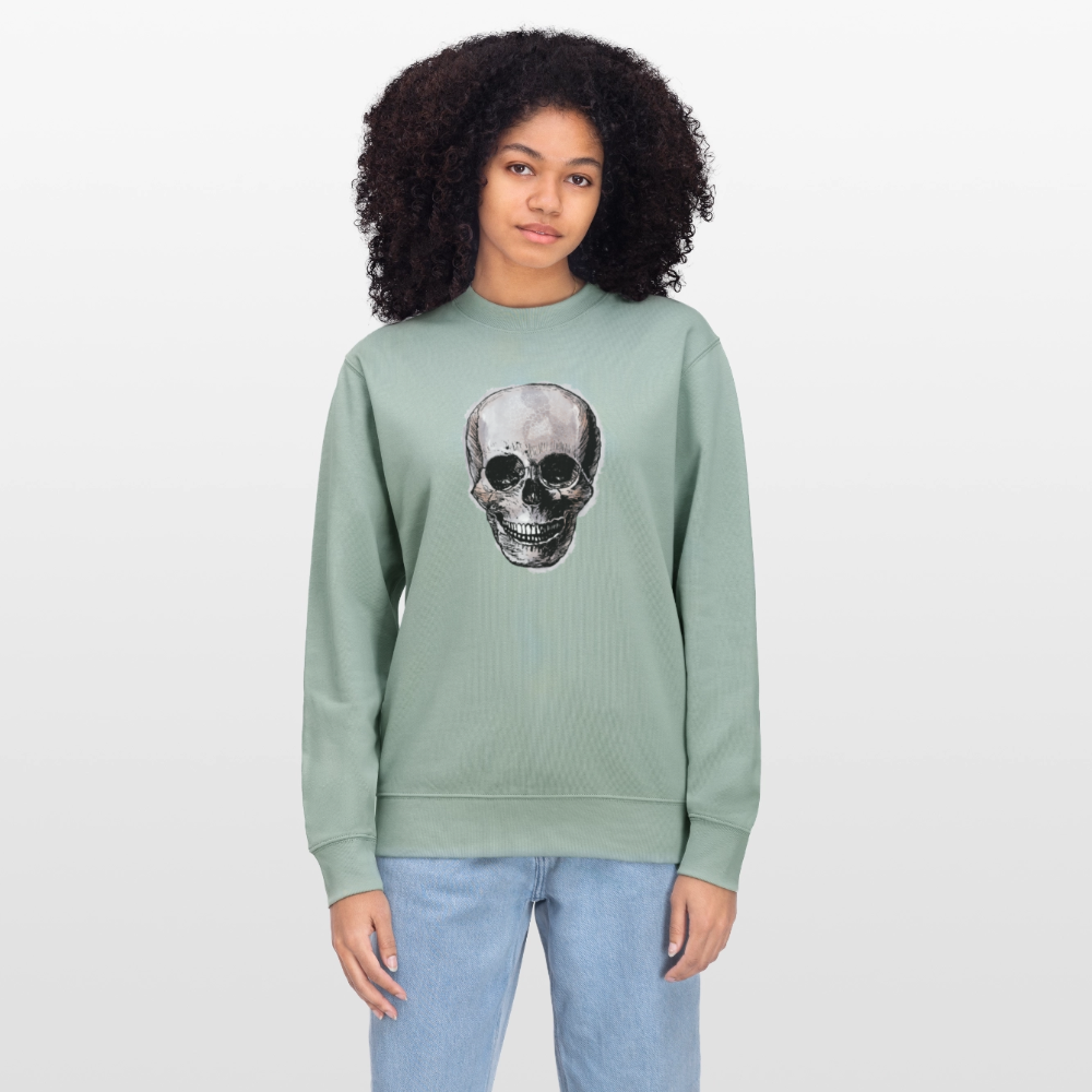Männer Bio-Sweatshirt - "Totenkopf in Tinte" - Helles Graugrün