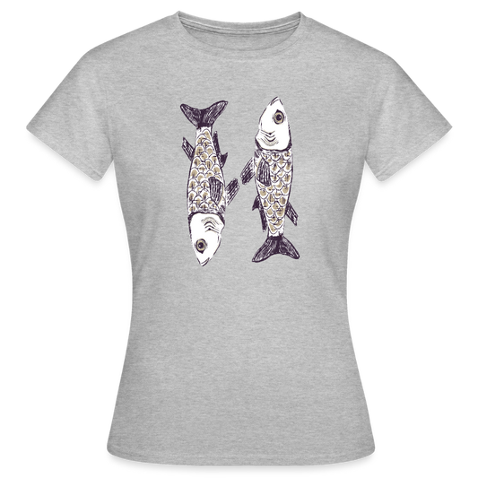 Frauen T-Shirt - “Zwei Sardinen” - Grau meliert