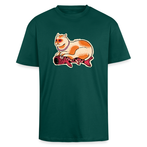 Heavy Oversize T-Shirt - “Katze & Koinobori” - hunter Green