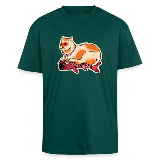 Heavy Oversize T-Shirt - “Katze & Koinobori” - hunter Green