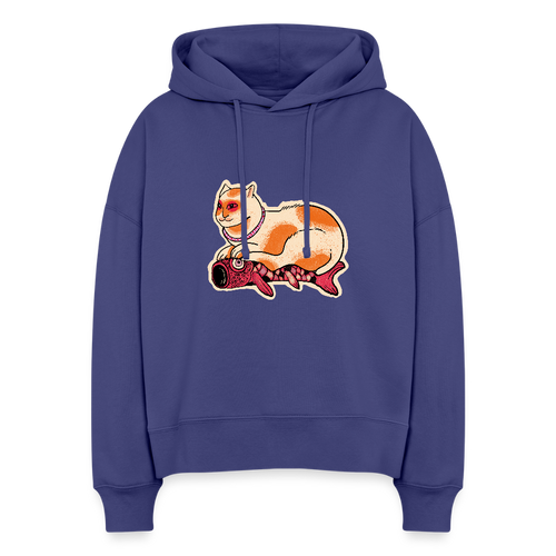 Stanley/Stella Boxy Frauen Bio Hoodie - “Katze & Koinobori” - Königsblau