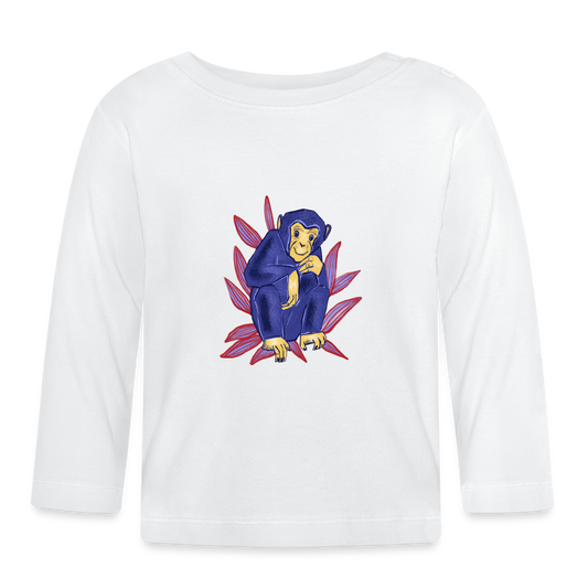 Baby Langarmshirt - “Blauer Affe” - weiß