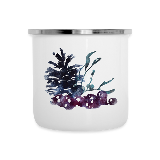 Emaille-Tasse - "Winterpflanzen" - weiß
