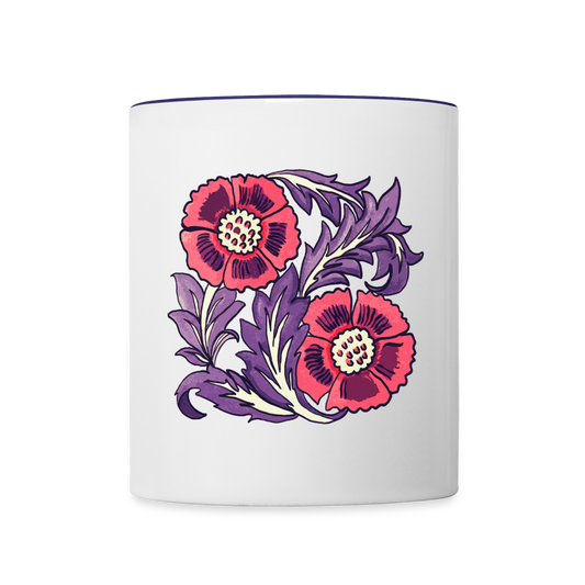 Tasse zweifarbig - “Vintage Poppy“ - Weiß/Kobaltblau