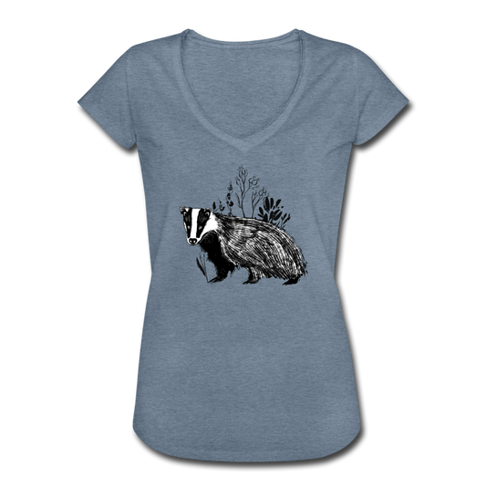 Frauen Vintage T-Shirt "Dachs im Gras" - Hinter dem Mond